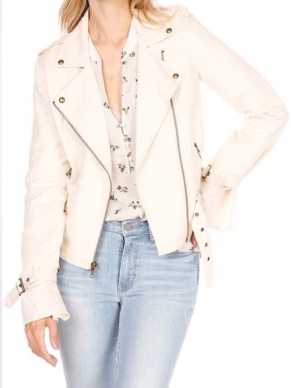 PAIGE Rhonda Off White Moto Jacket L